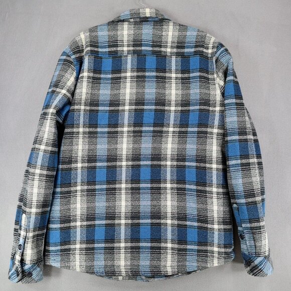 O'Neill Plaid Sherpa Lined‎ Shacket Jacket Snap Fleece Men's Medium Blue Black - Picture 5 of 7
